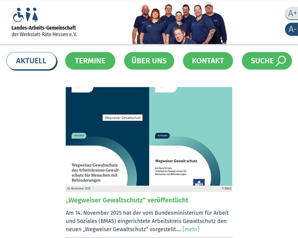 Screenshot der neuen Internetseite der LAG Werkstatt-Räte Hessen
© LAG WR Hessen e.V. Screenshot der neuen Internetseite der LAG Werkstatt-Räte Hessen
© LAG WR Hessen e.V.
